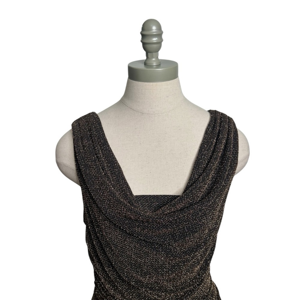 NW Nightway Black Gold Metallic Sleeveless Ruched y2K Maxi Gown Dress Size 10P - Picture 10 of 13